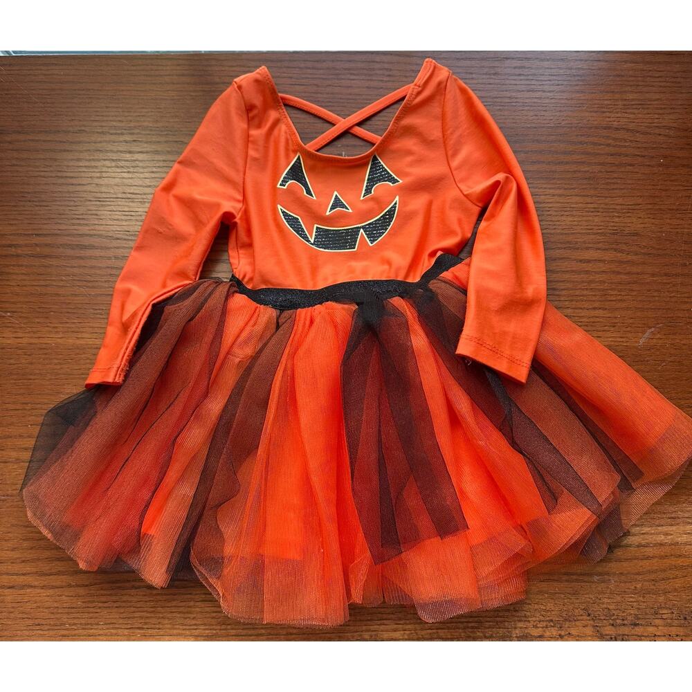 LOL Vintage Girls 2T Halloween Jack O Lantern Tutu Dress Orange Black